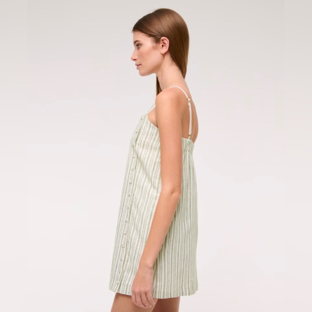 Abercrombie & Fitch Green Stripe Linen-Blend Button Skort size Small Petite - Picture 4 of 8